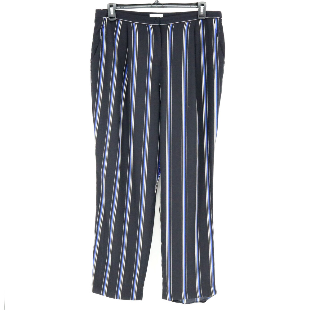 Tahari Dress Pants Womens 16 Black Blue Stripe Wide Leg Lightweight ASL